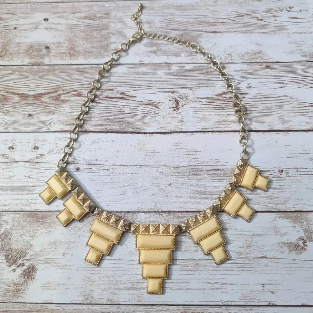 Vintage Statement Necklace Pale Yellow & Gold Tone Chunky